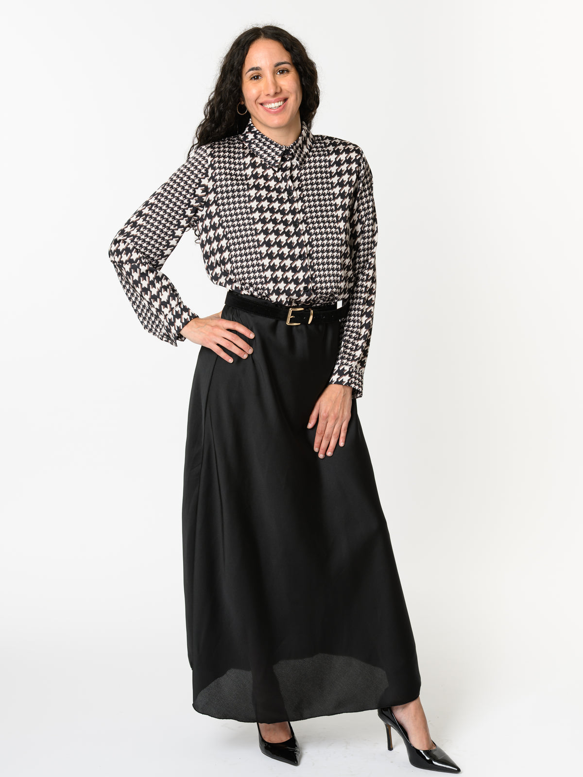 NEW - Chemise noire avec imprimé de pied-de-coq