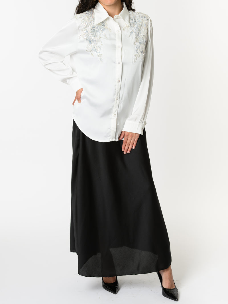 NEW - Chemise blanche à motifs de fleurs à paillettes