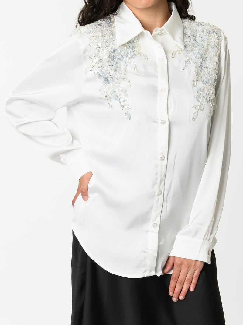 NEW - Chemise blanche à motifs de fleurs à paillettes