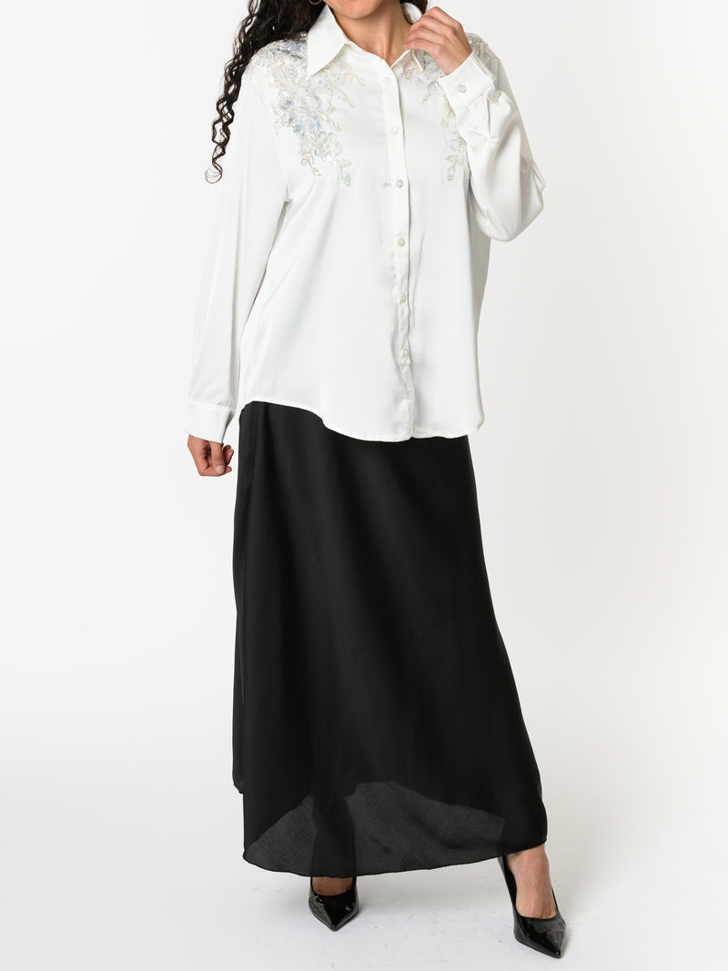 NEW - Chemise blanche à motifs de fleurs à paillettes