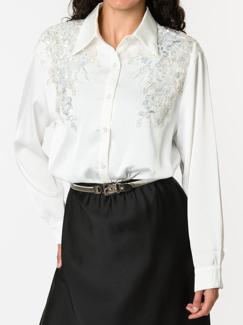 NEW - Chemise blanche à motifs de fleurs à paillettes