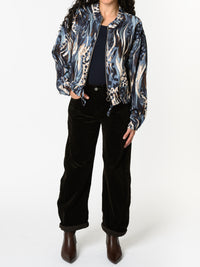 NEW - Veste bomber bleu et beige avec imprimé abstrait