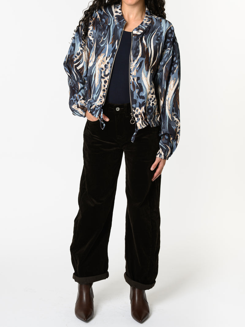 NEW - Veste bomber bleu et beige avec imprimé abstrait