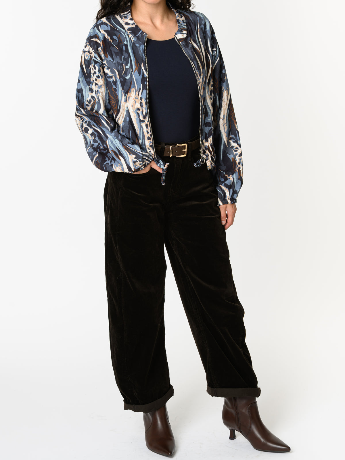 NEW - Veste bomber bleu et beige avec imprimé abstrait