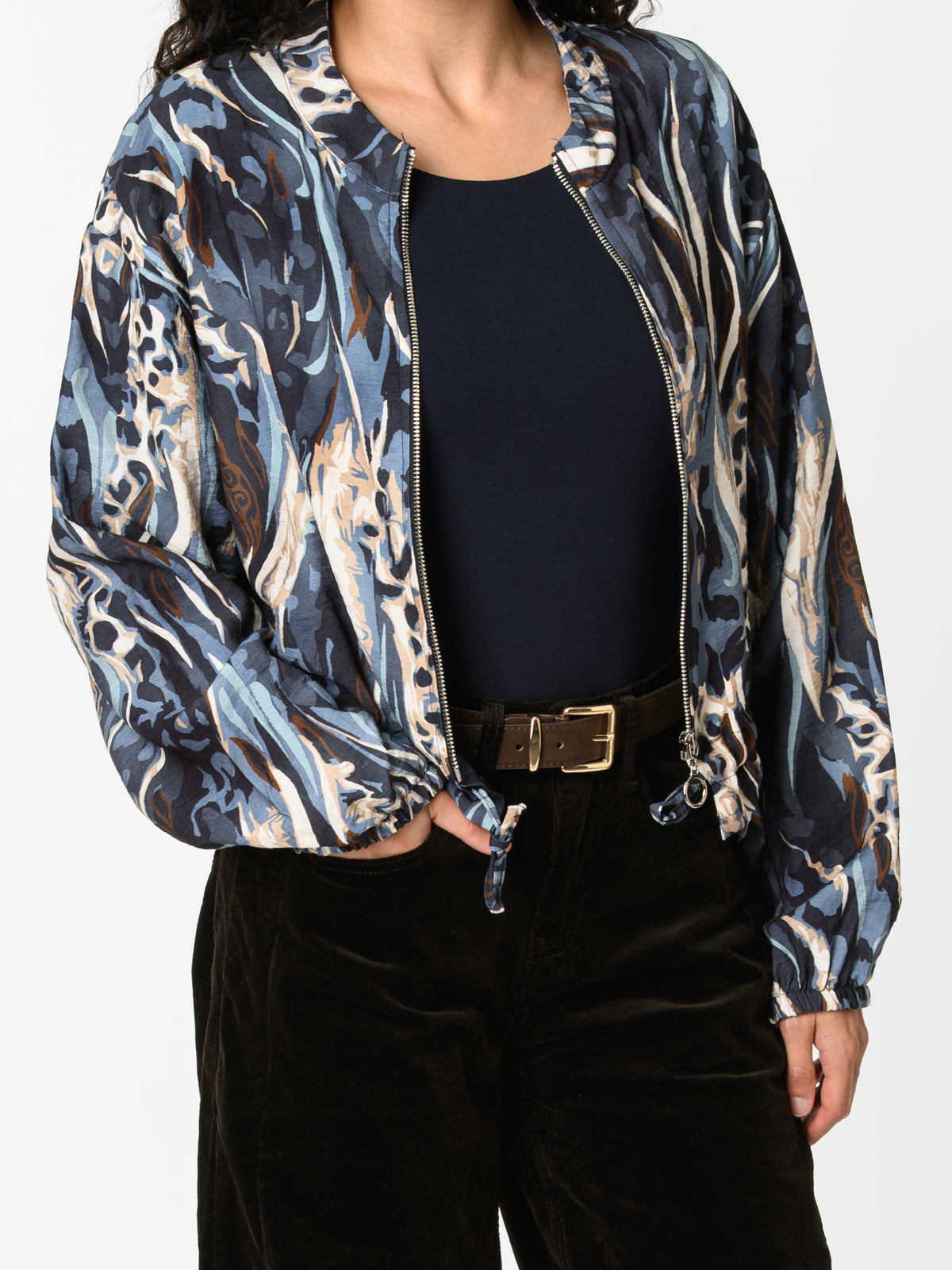 NEW - Veste bomber bleu et beige avec imprimé abstrait
