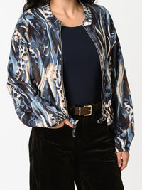 NEW - Veste bomber bleu et beige avec imprimé abstrait