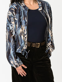 NEW - Veste bomber bleu et beige avec imprimé abstrait