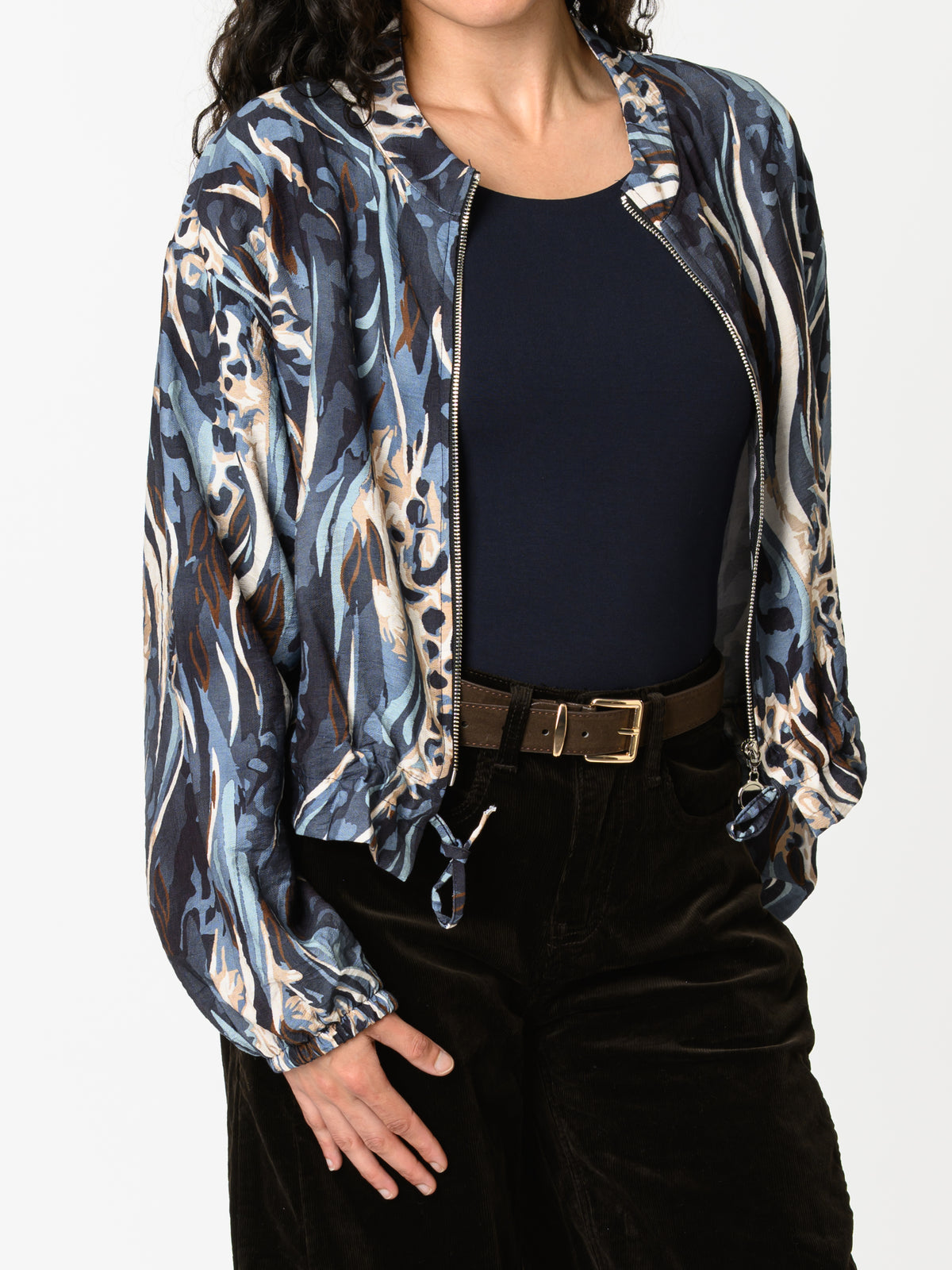 NEW - Veste bomber bleu et beige avec imprimé abstrait