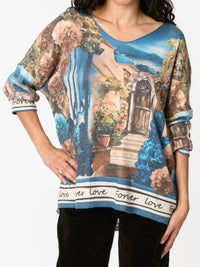 NEW - Chandail bleu turquoise avec imprimé d'extérieur