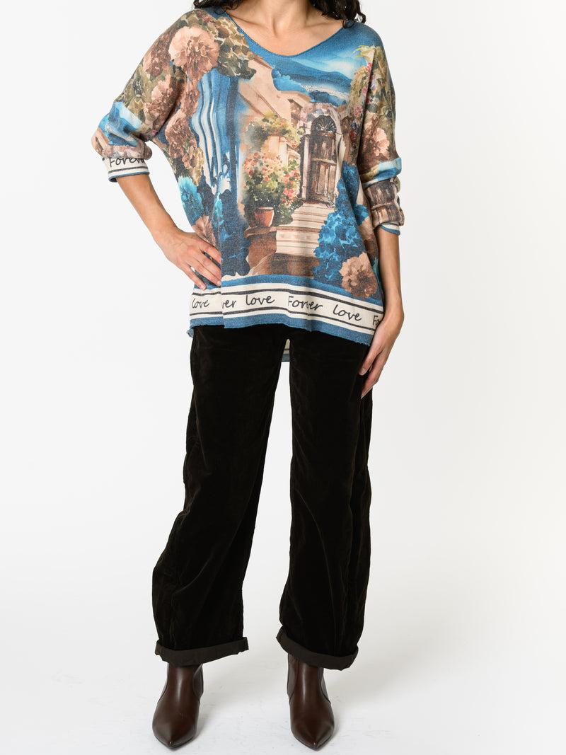 NEW - Chandail bleu turquoise avec imprimé d'extérieur