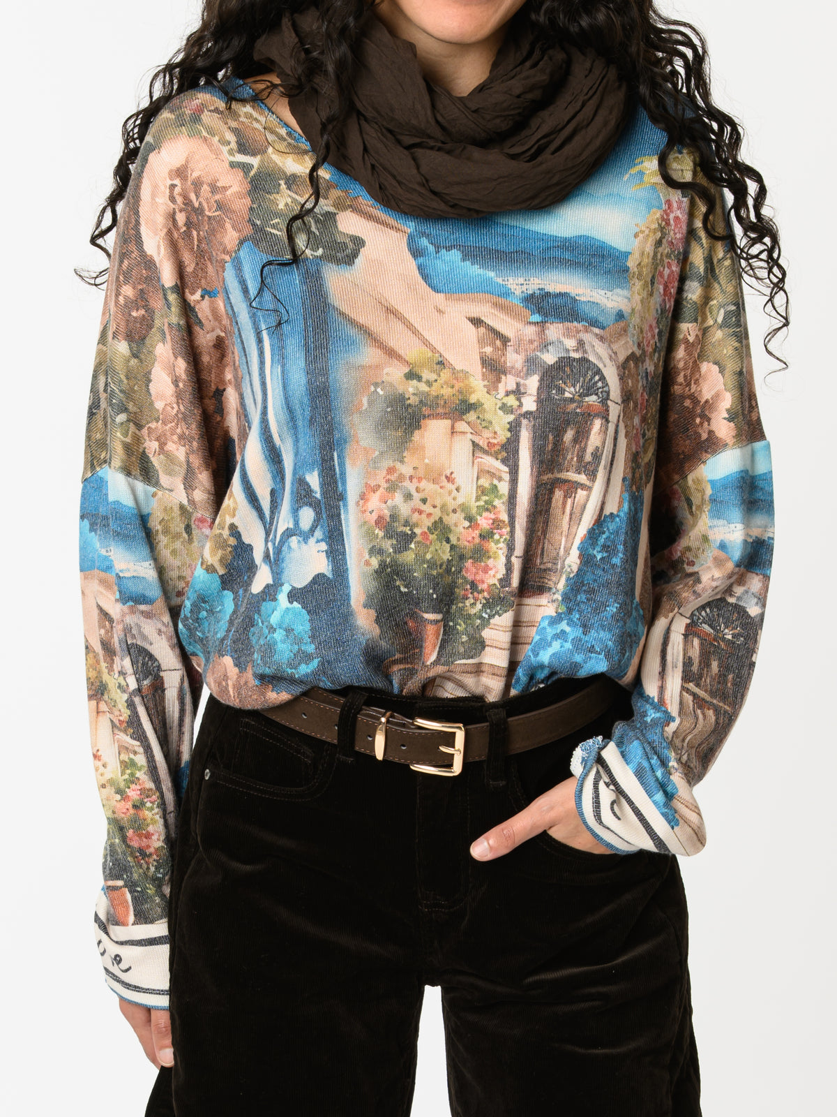 NEW - Chandail bleu turquoise avec imprimé d'extérieur