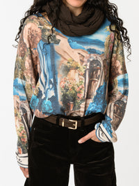 NEW - Chandail bleu turquoise avec imprimé d'extérieur