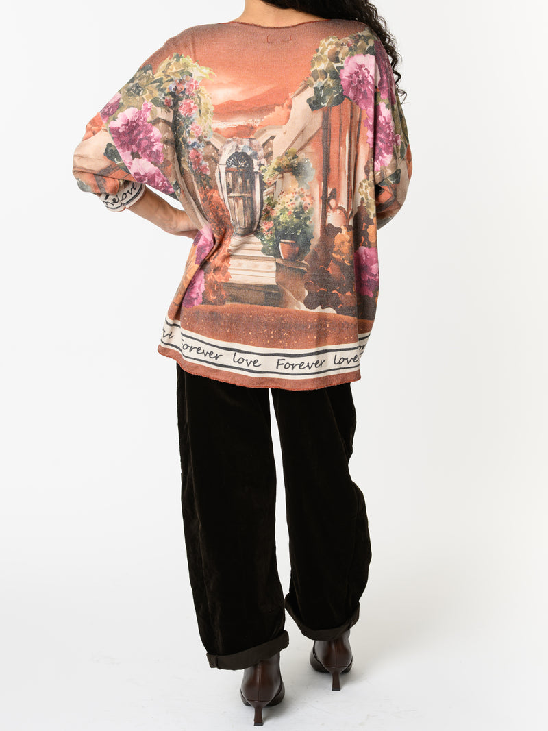 NEW - Chandail orange brique avec imprimé d'extérieur