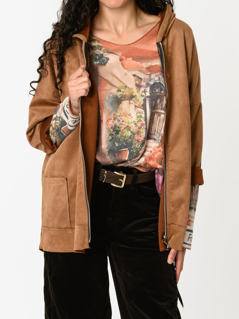 NEW - Chandail orange brique avec imprimé d'extérieur