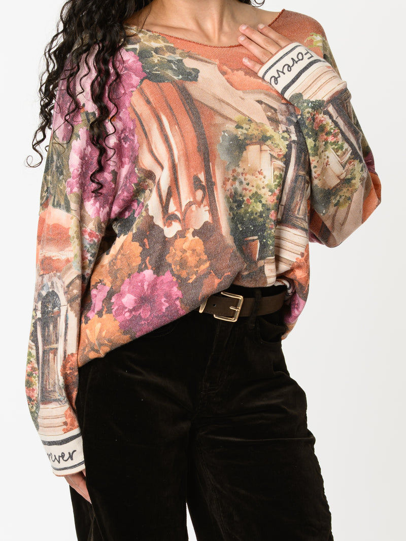 NEW - Chandail orange brique avec imprimé d'extérieur