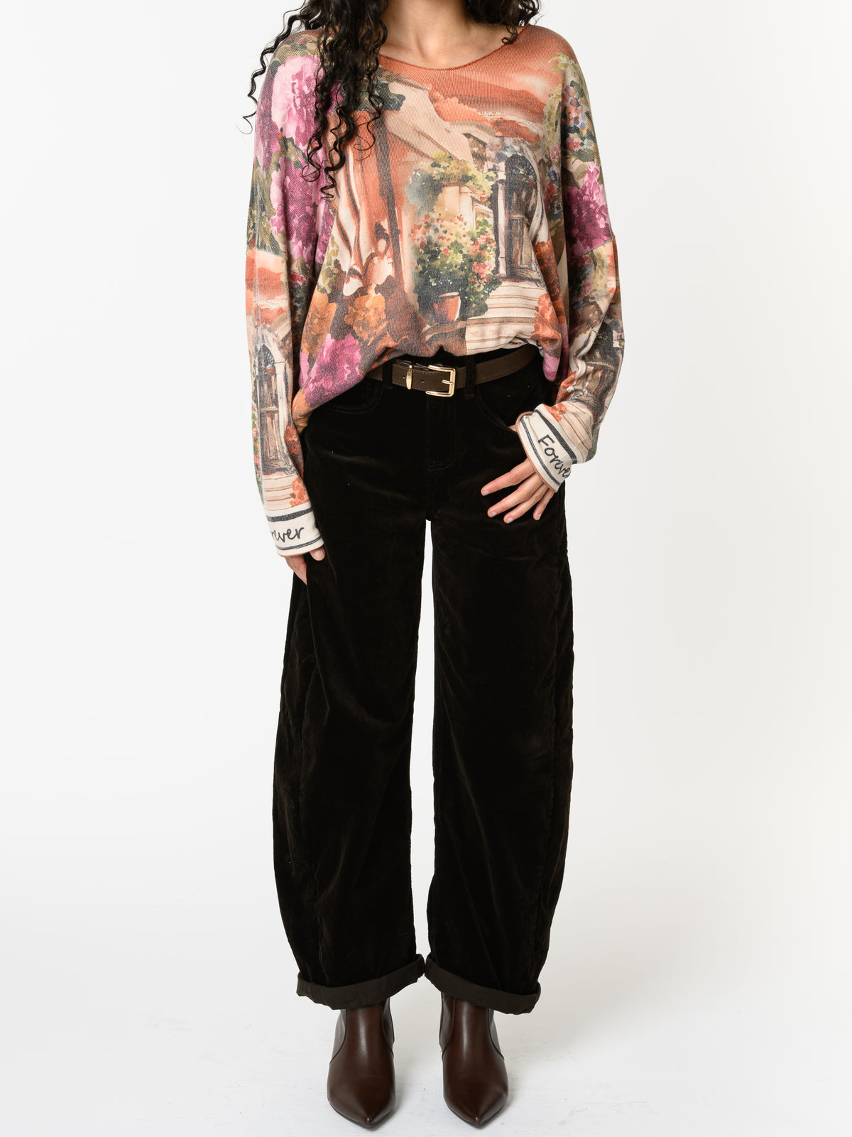 NEW - Chandail orange brique avec imprimé d'extérieur