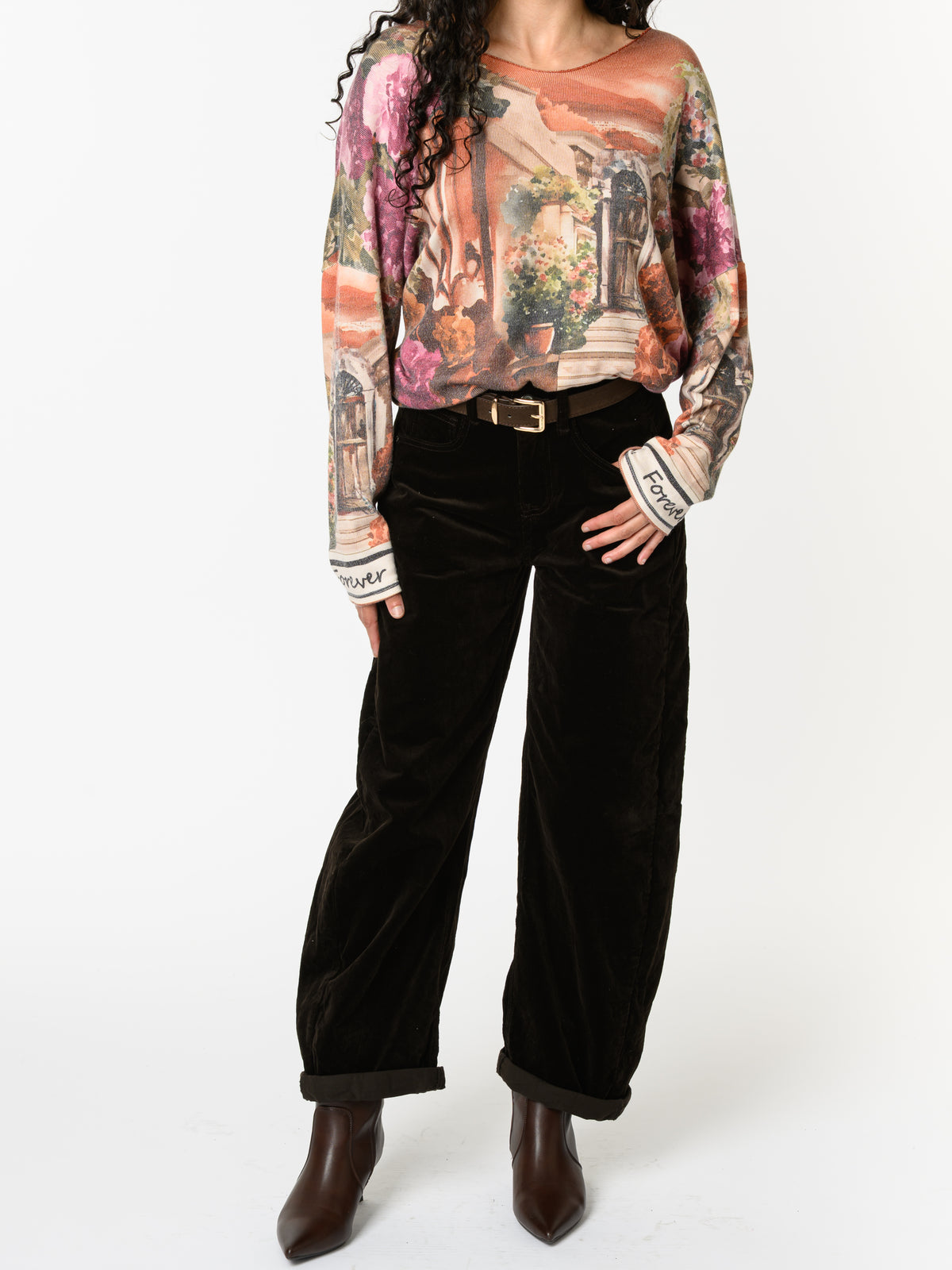 NEW - Chandail orange brique avec imprimé d'extérieur