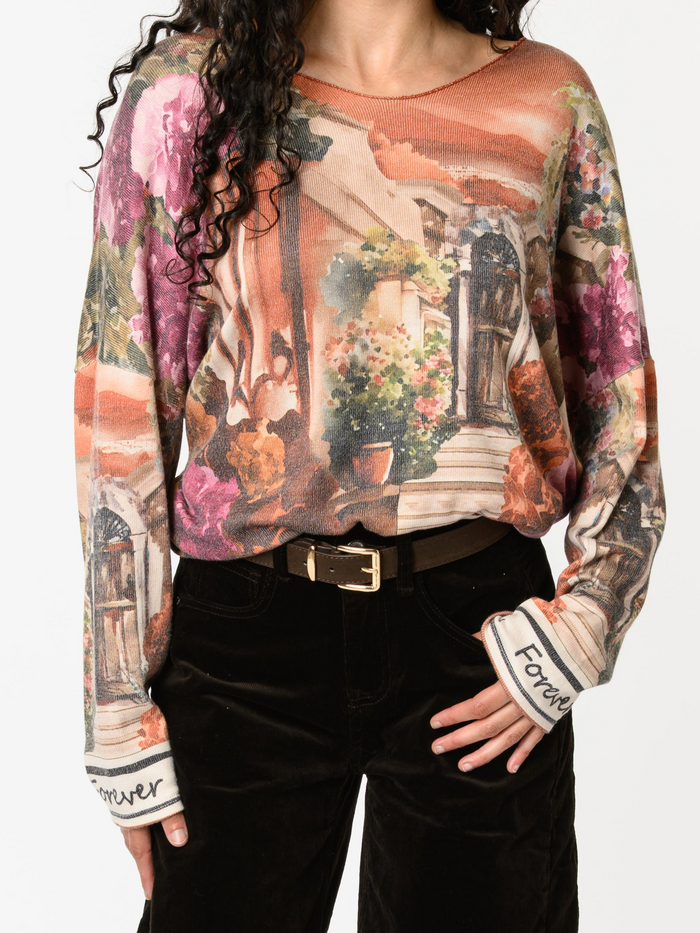 NEW - Chandail orange brique avec imprimé d'extérieur