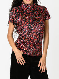 NEW - Chandail noir à motifs floraux rouges