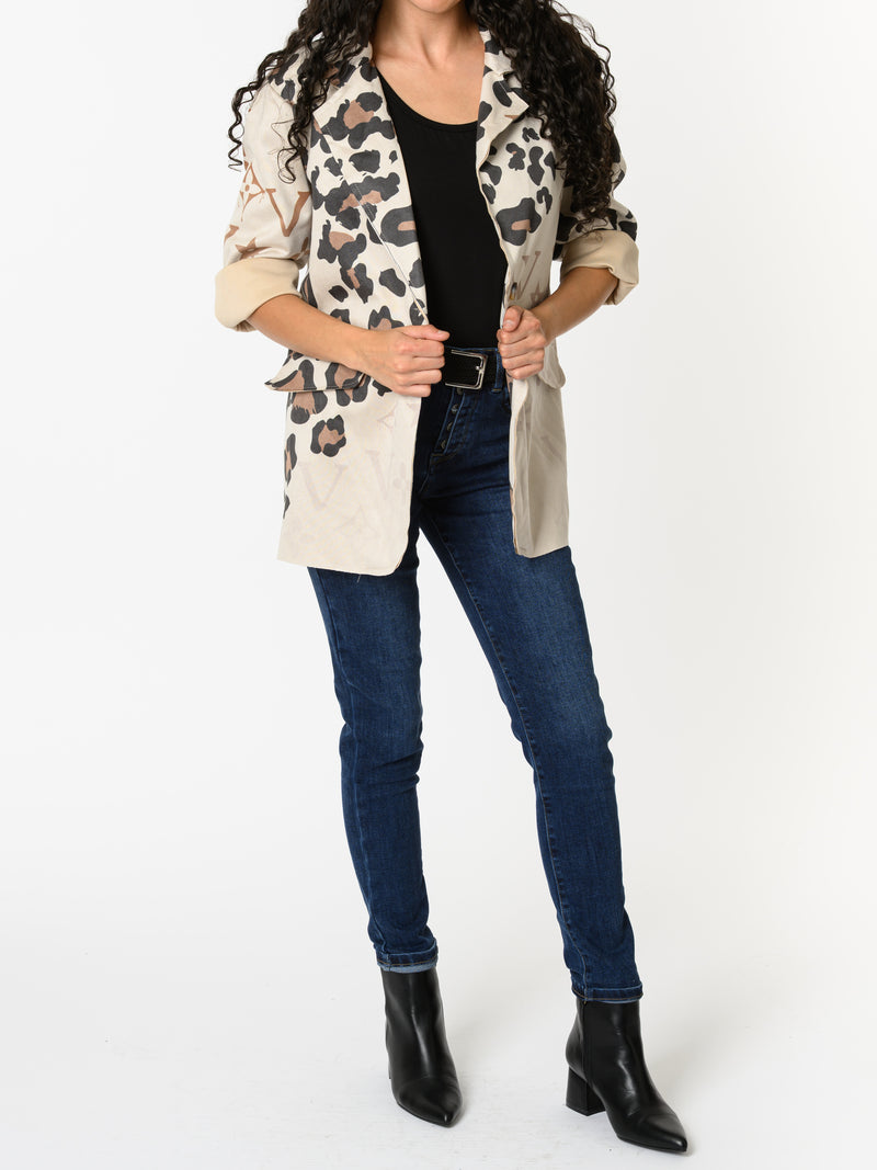 NEW - Veston beige avec imprimé de léopard