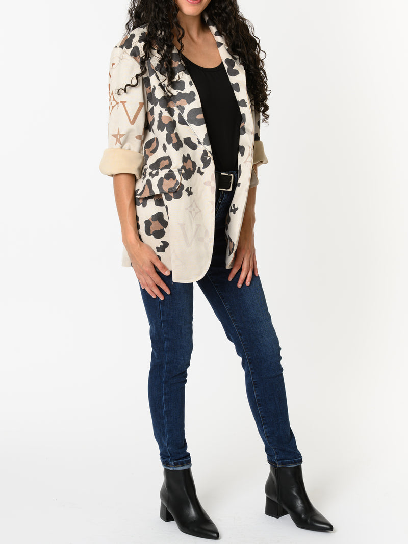 NEW - Veston beige avec imprimé de léopard