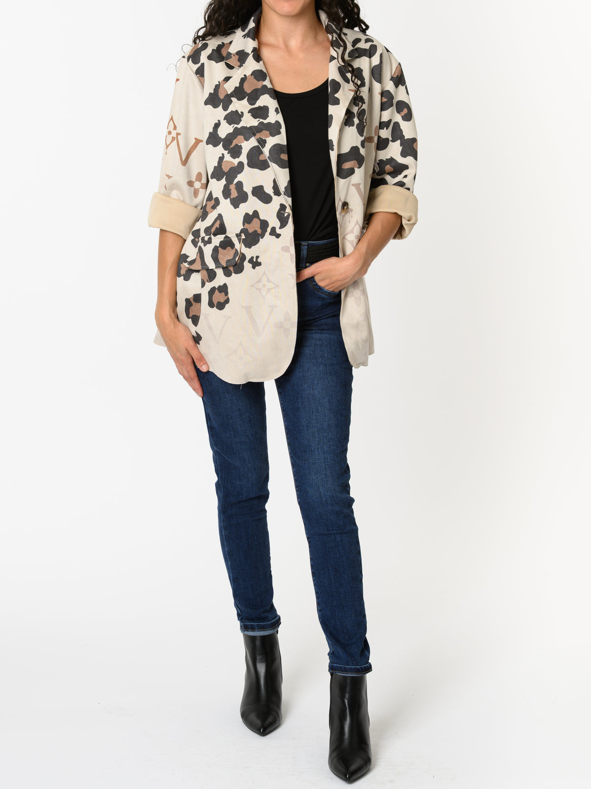 NEW - Veston beige avec imprimé de léopard
