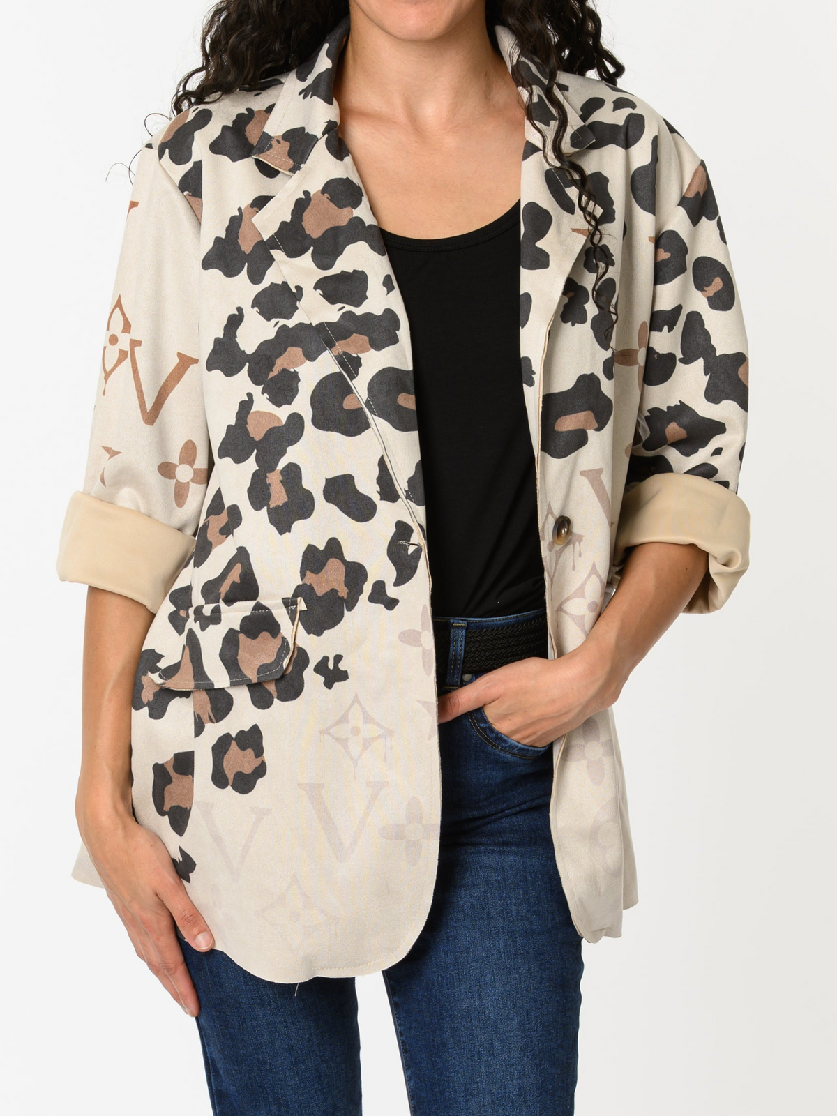 NEW - Veston beige avec imprimé de léopard