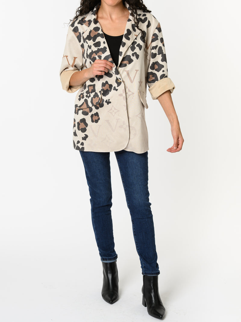 NEW - Veston beige avec imprimé de léopard