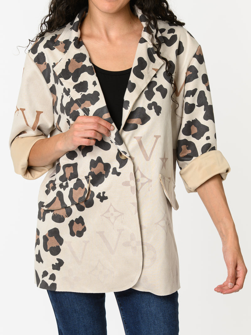 NEW - Veston beige avec imprimé de léopard