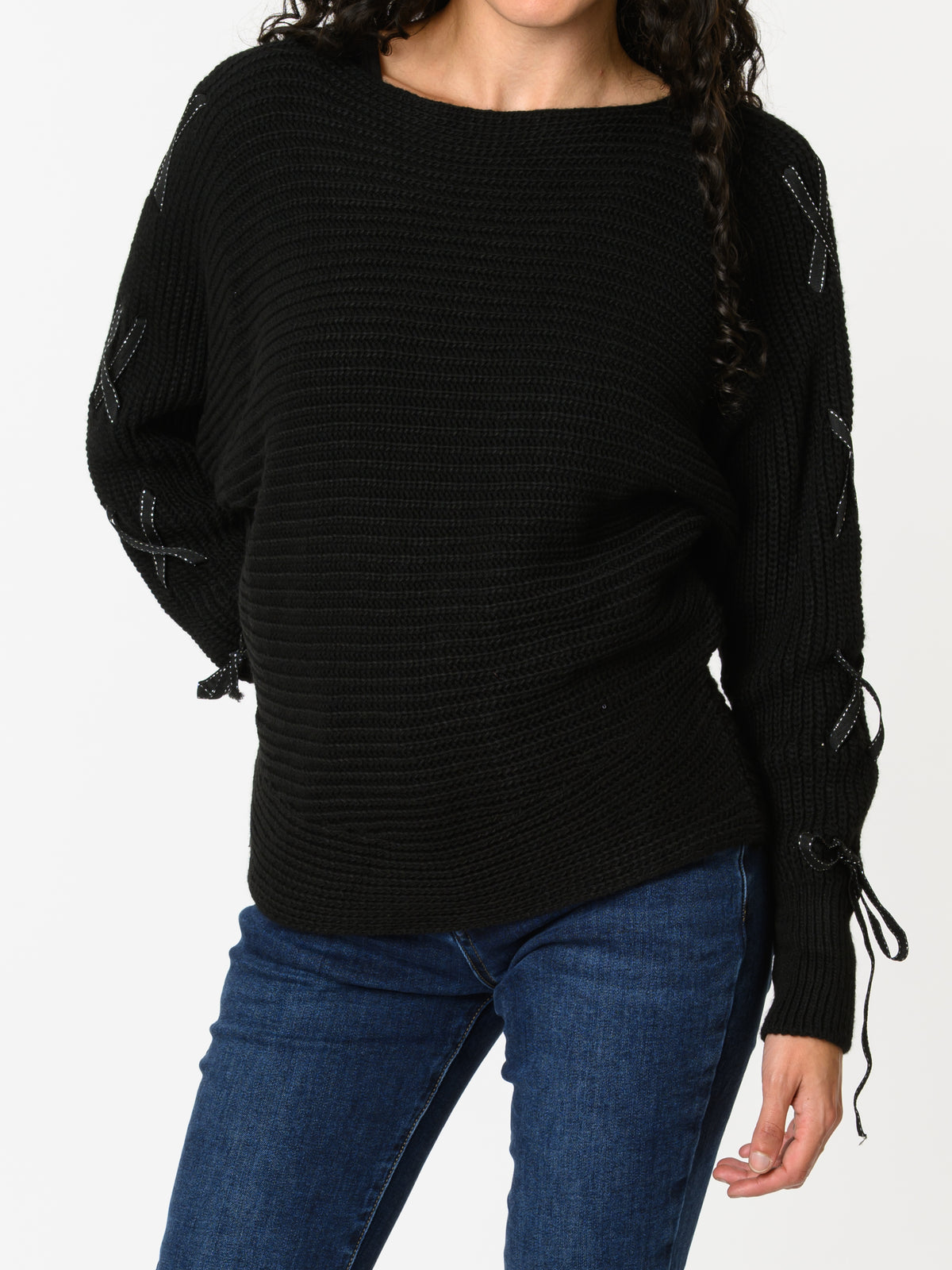 NEW - Chandail noir avec lacets sur les côtés