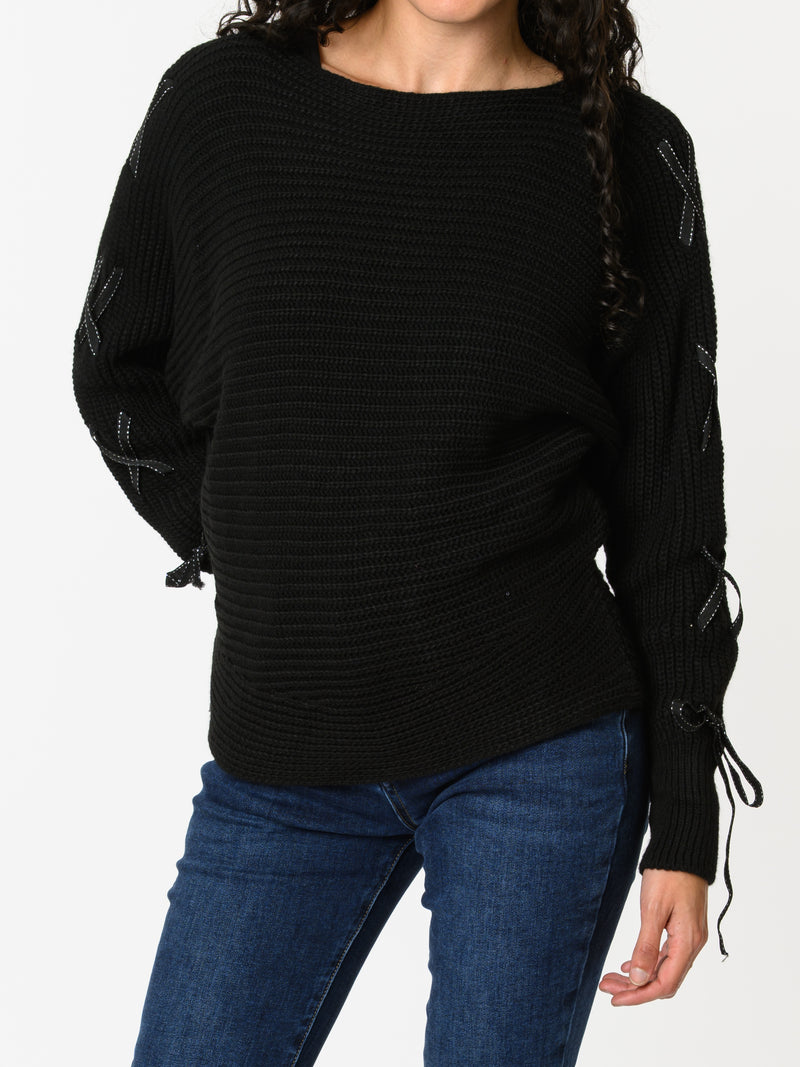 NEW - Chandail noir avec lacets sur les côtés