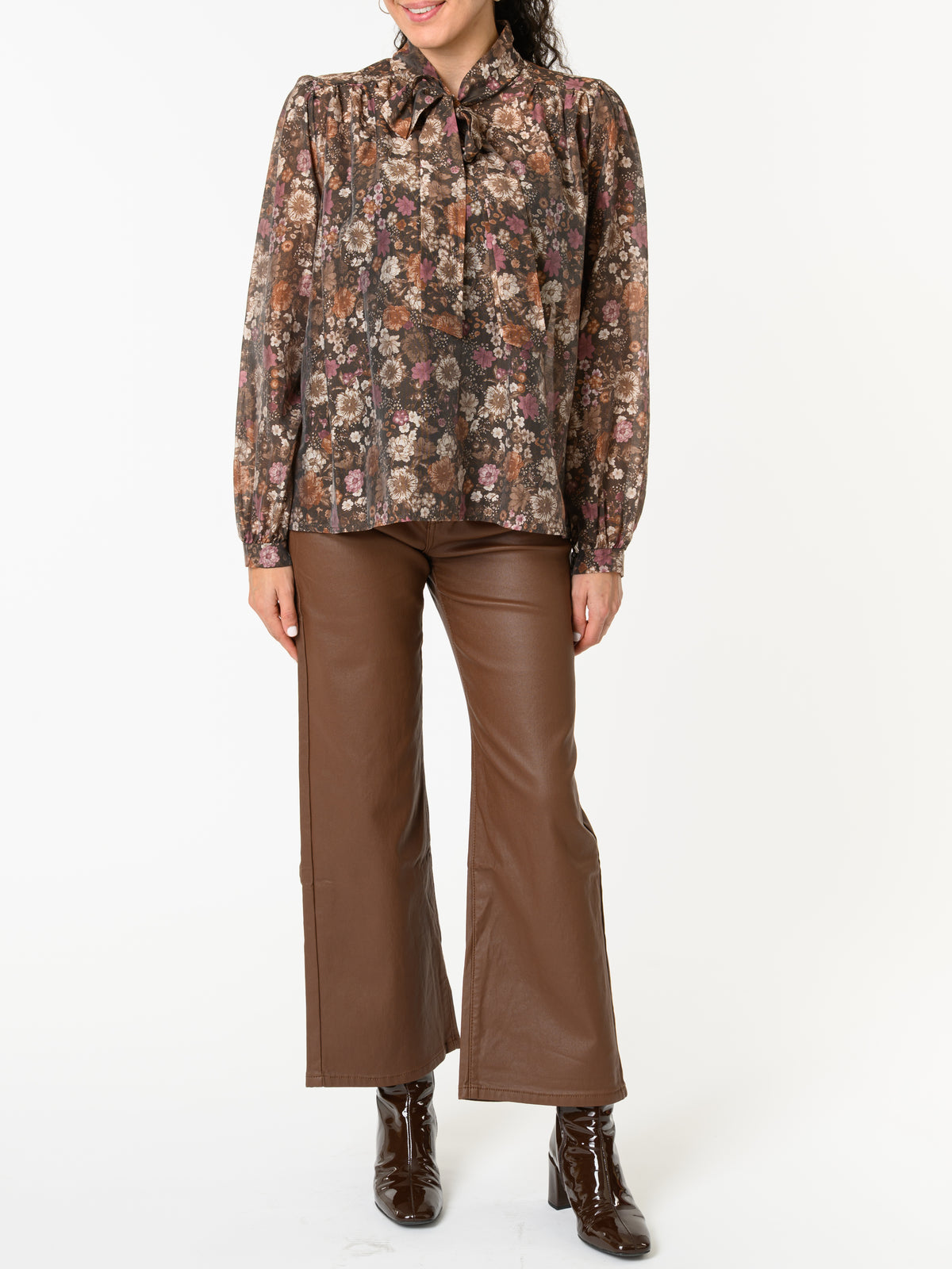 NEW - Blouse brune à motifs de fleurs