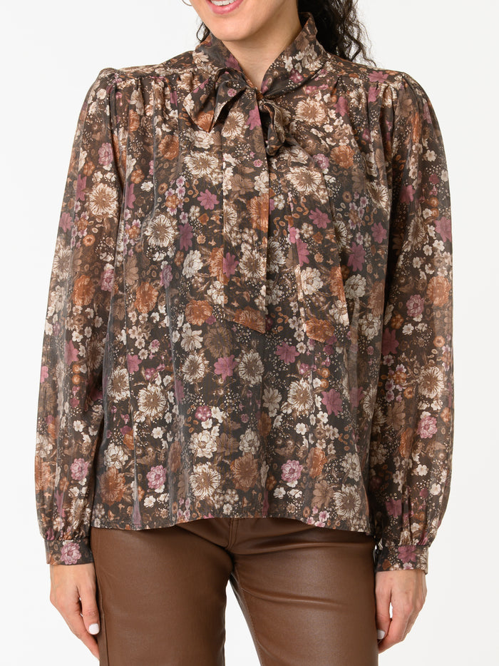 NEW - Blouse brune à motifs de fleurs
