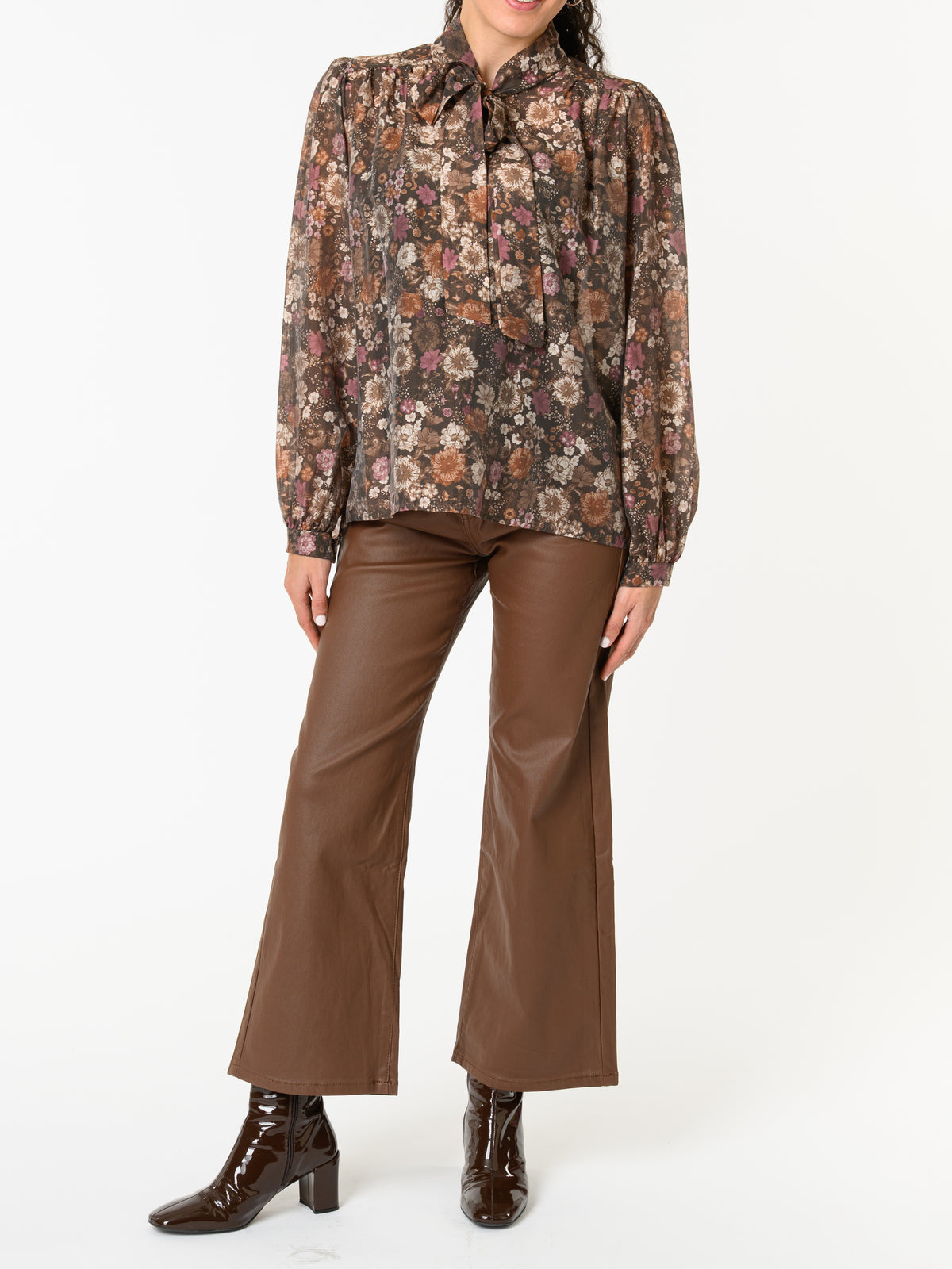 NEW - Blouse brune à motifs de fleurs