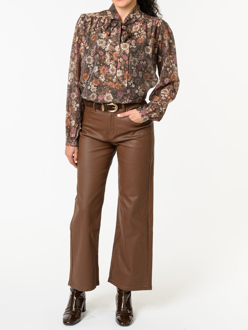 NEW - Blouse brune à motifs de fleurs