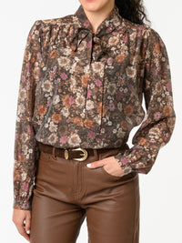 NEW - Blouse brune à motifs de fleurs
