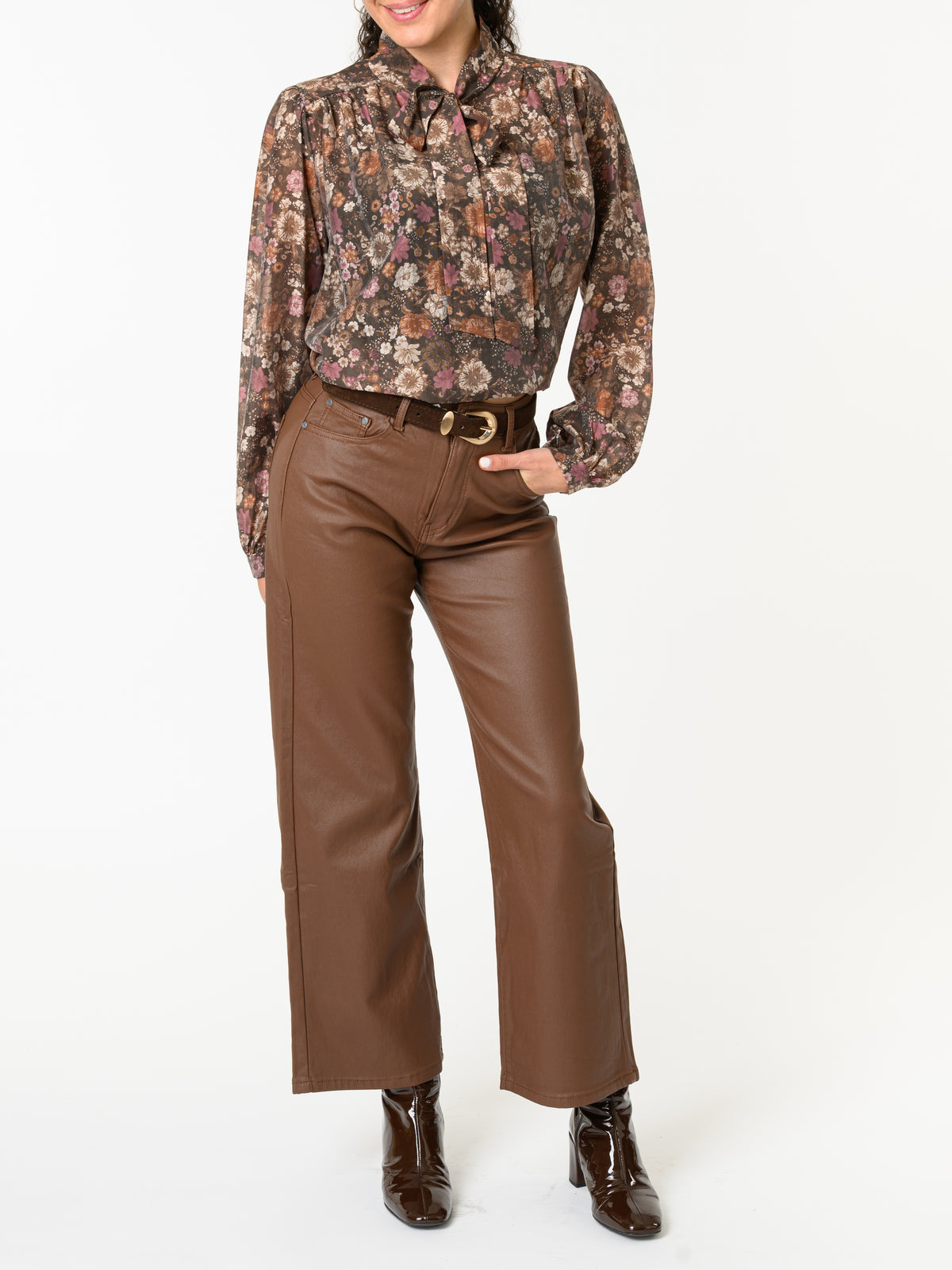 NEW - Blouse brune à motifs de fleurs