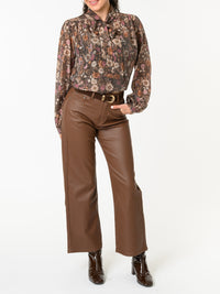 NEW - Blouse brune à motifs de fleurs