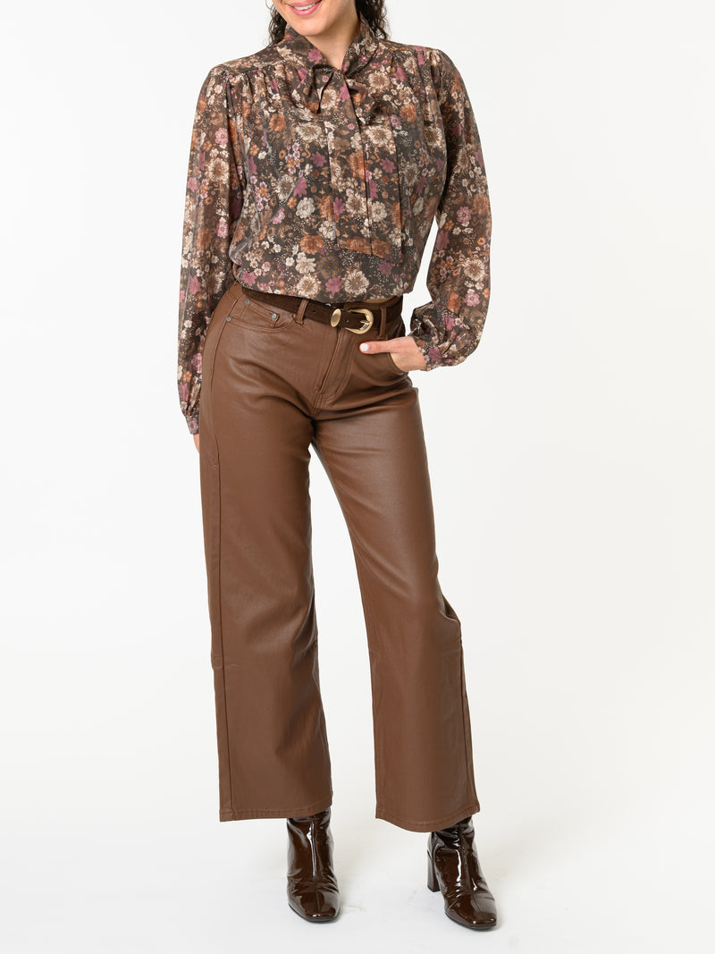 NEW - Blouse brune à motifs de fleurs