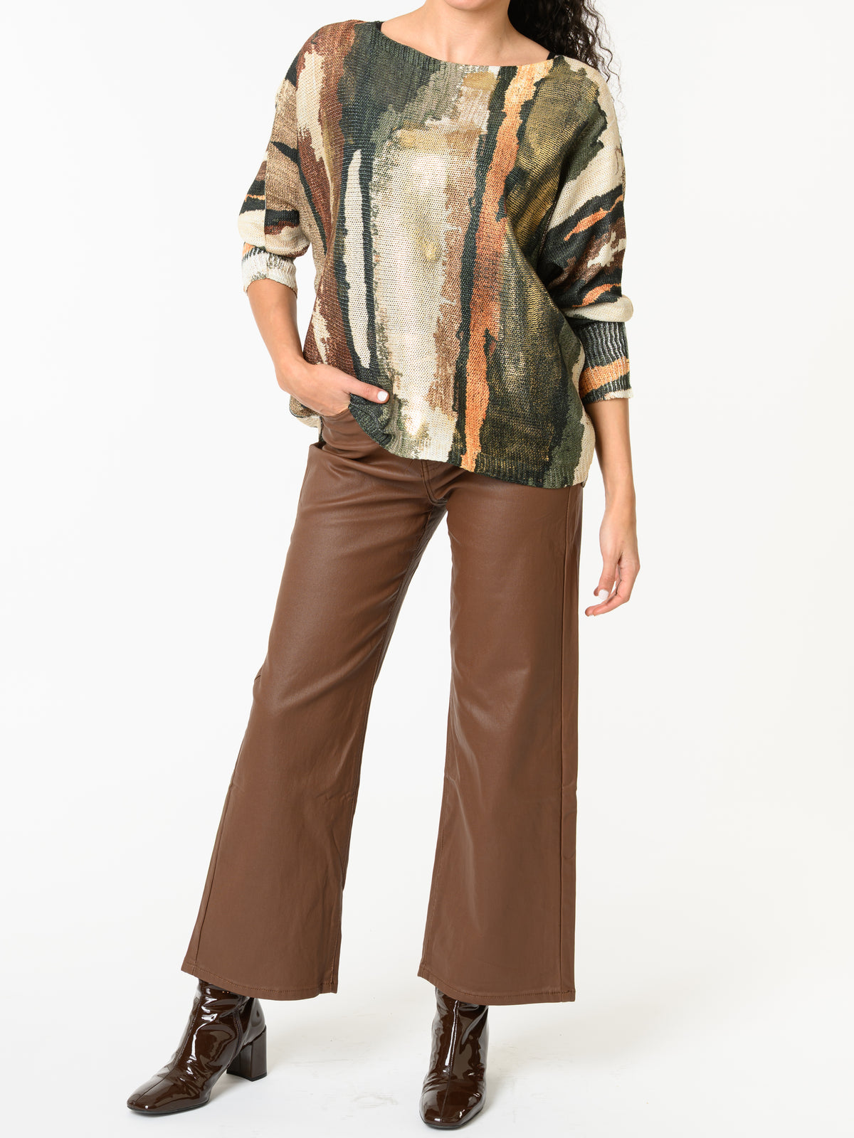 NEW - Chandail vert et beige avec dorures