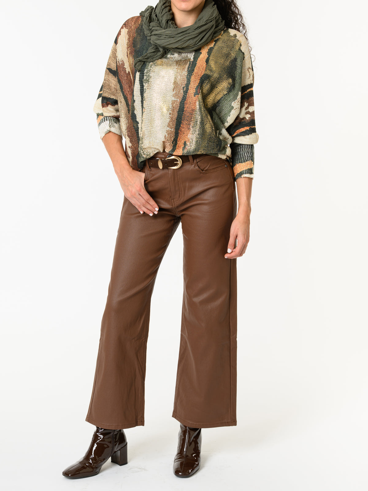 NEW - Chandail vert et beige avec dorures