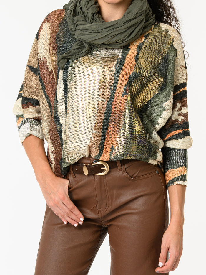 NEW - Chandail vert et beige avec dorures