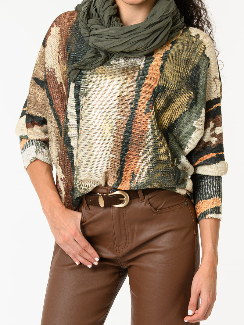 NEW - Chandail vert et beige avec dorures