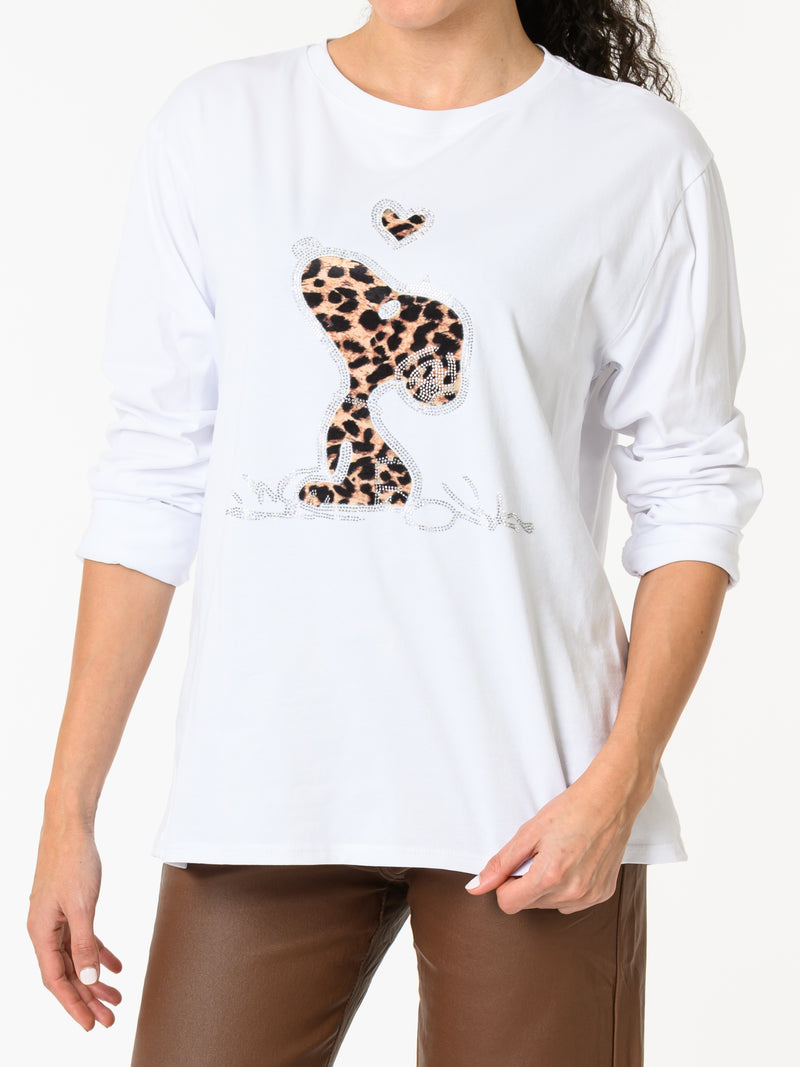 NEW - Chandail blanc avec imprimé de Snoopy léopard