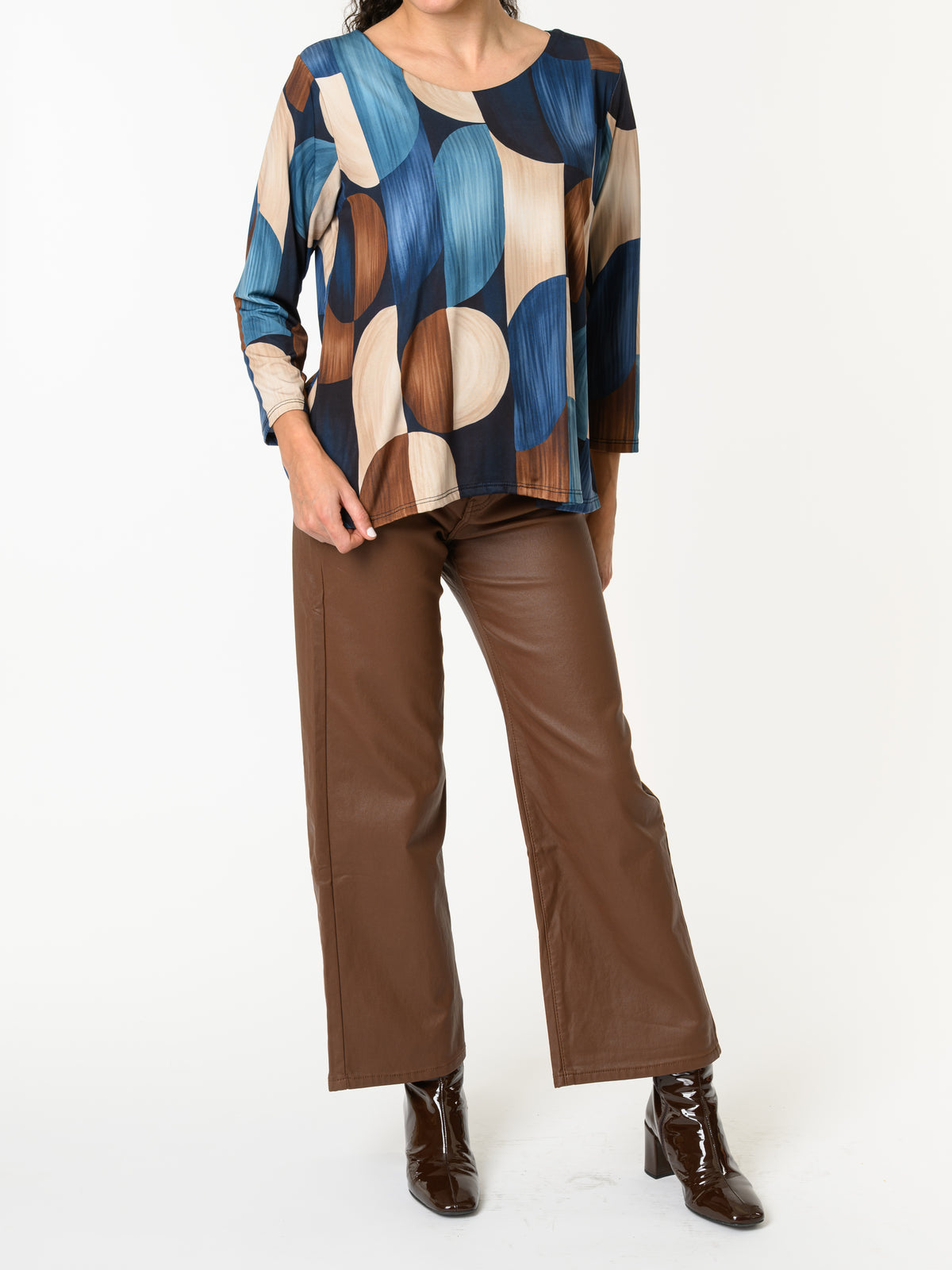 NEW - Chandail bleu avec imprimé géométrique beige et brun