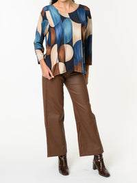 NEW - Chandail bleu avec imprimé géométrique beige et brun