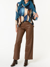 NEW - Chandail bleu avec imprimé géométrique beige et brun