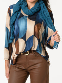 NEW - Chandail bleu avec imprimé géométrique beige et brun