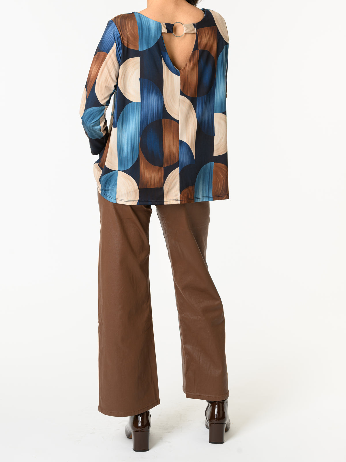 NEW - Chandail bleu avec imprimé géométrique beige et brun