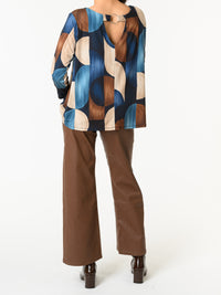 NEW - Chandail bleu avec imprimé géométrique beige et brun